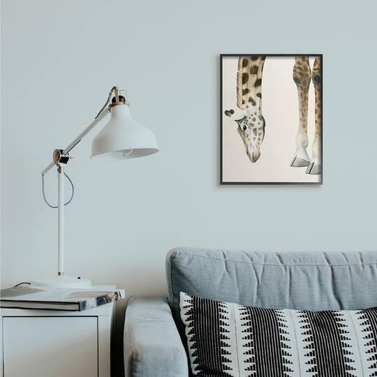 Stupell Industries Giraffe Grazing Safari Animal Wall Art in Black Frame
